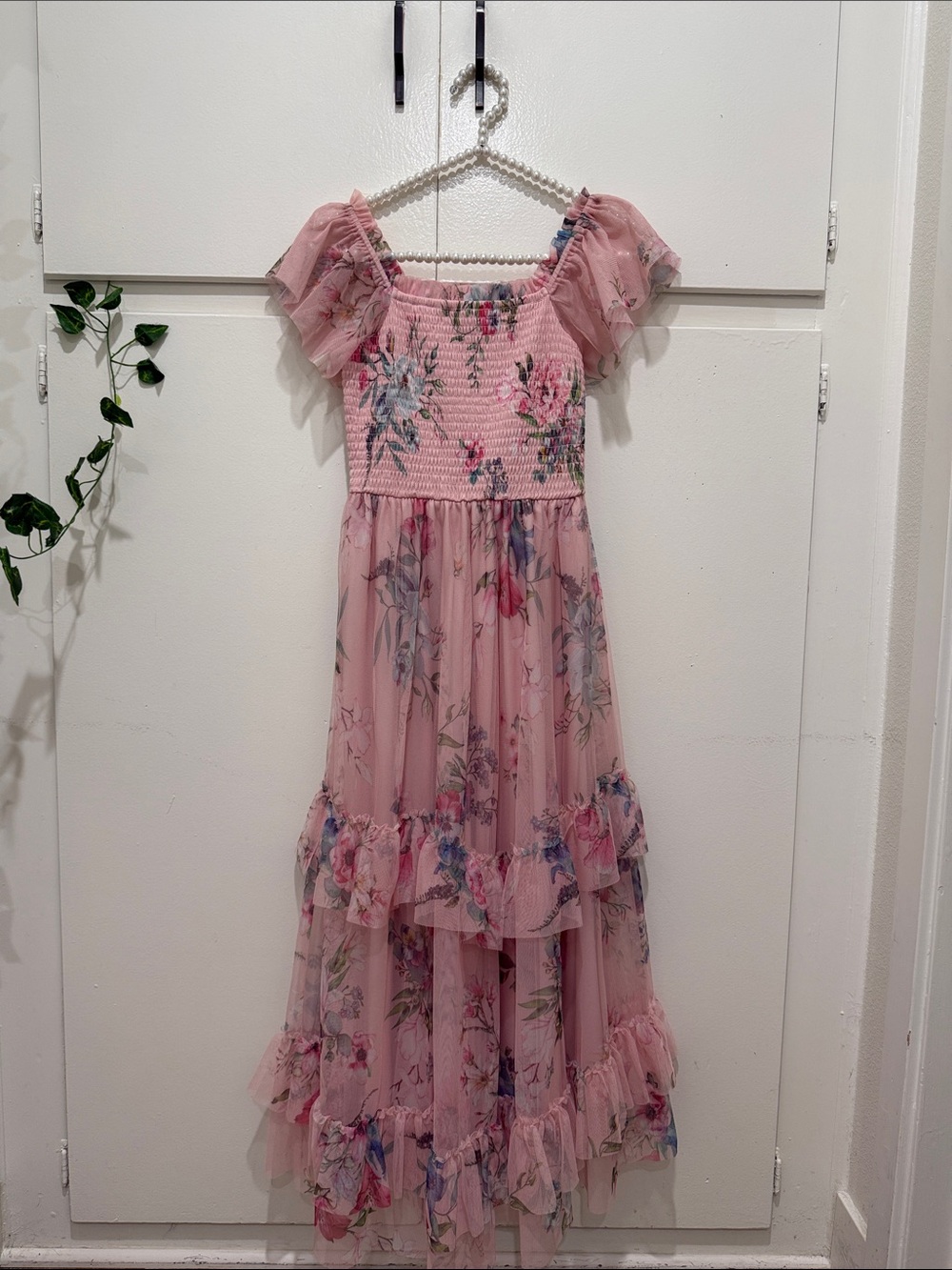 Rare Editions Pink Floral Ruffle Maxi Dress for Girls